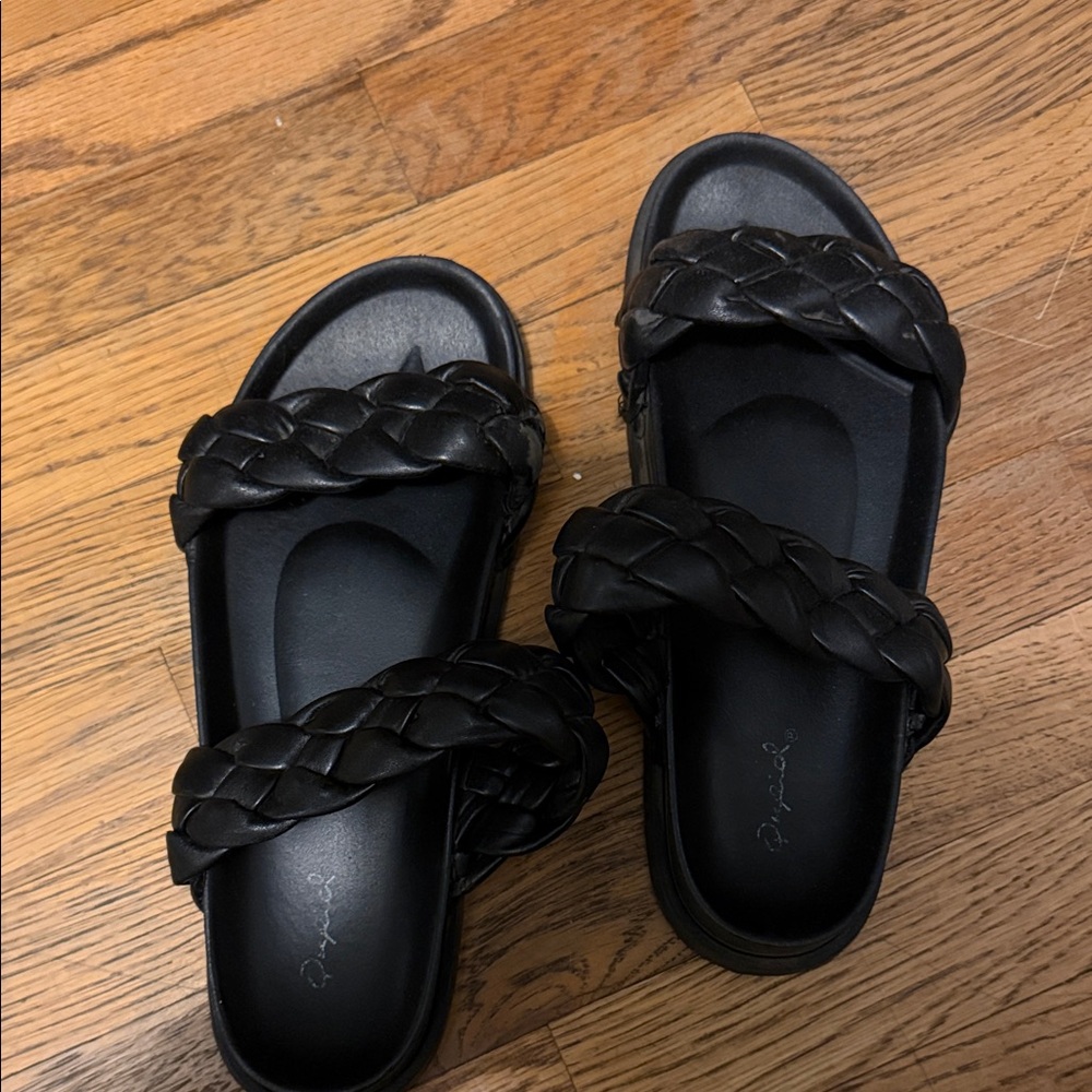 Black Braided Slide Sandals